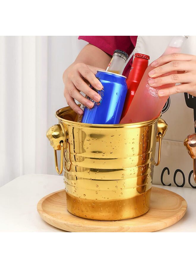 يُسلِّم دلاء ثلج، دلاء ثلج معدنية، دلو ثلج من الفولاذ المقاوم للصدأ، دلو تبريد، حاوية زجاجات الشمبانيا والنبيذ للمنزل والحفلات - 3 لتر (اللون: ذهبي) - Image 4